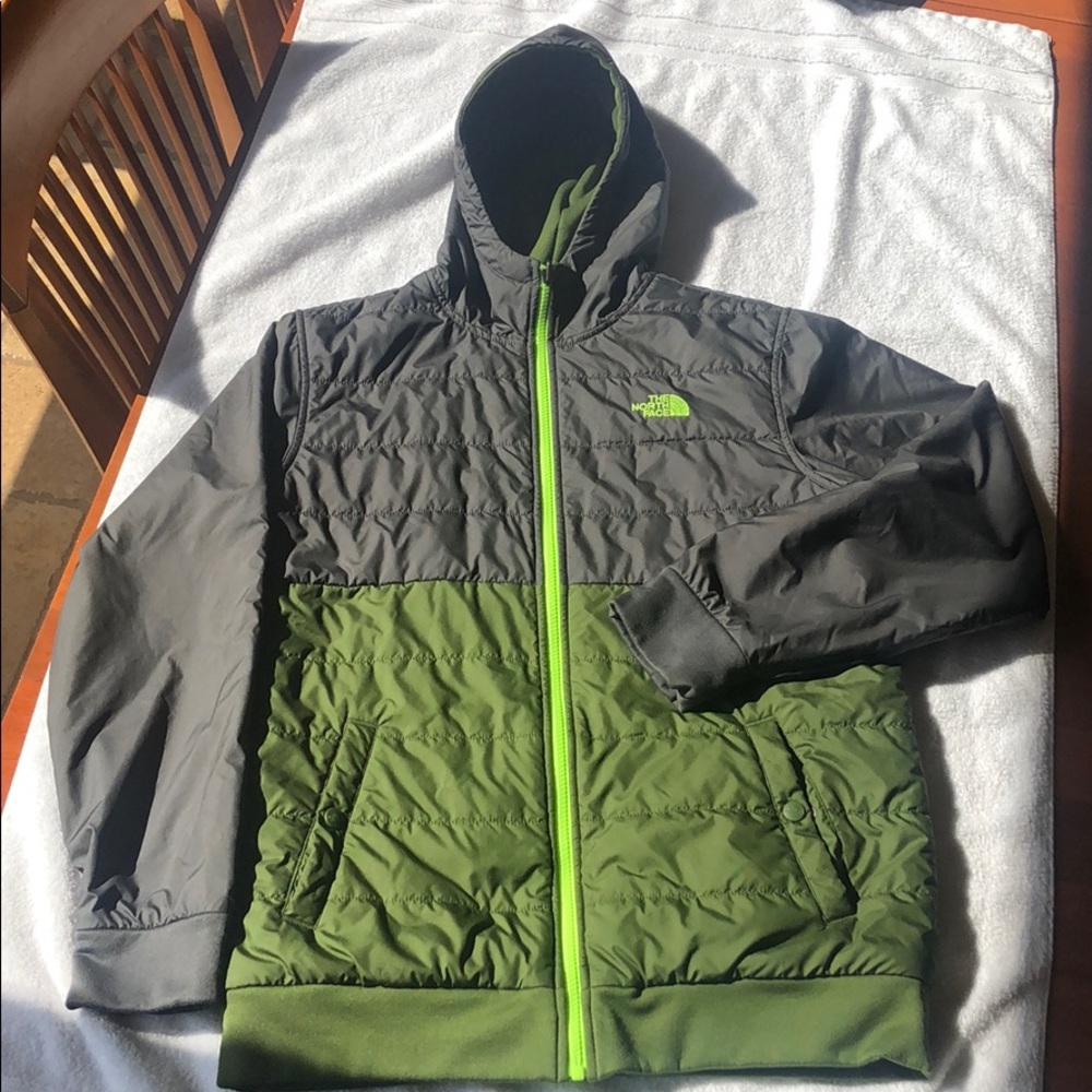 North Face Jacket BOYS XL reversible/ grey & green